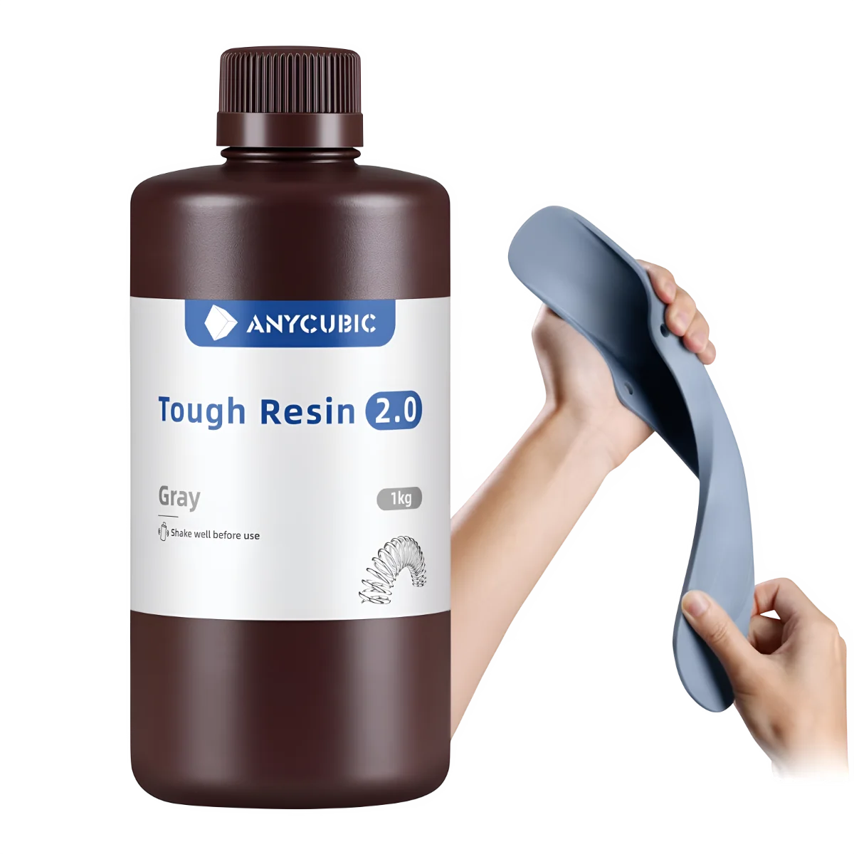 Anycubic Tough Resin 2.0 ir iš jos atspausdinta lanksti detalė
